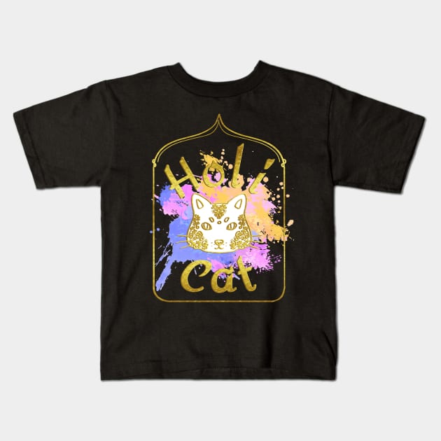 Holi cat colors Kids T-Shirt by CriticalCat